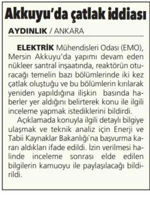 AKKUYU`DA ÇATLAK İDDİASI (AYDINLIK)