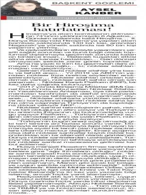BİR HİROŞİMA HATIRLATMASI! (AYSEL KANBER-GÖZLEM GAZETESİ)