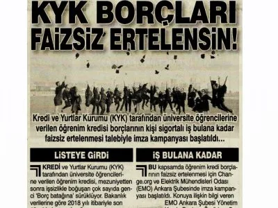 KYK BORÇLARI FAİZSİZ ERTELENSİN! (ŞOK, 26.09.2019)