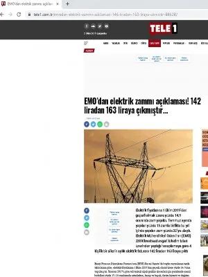 EMODAN ELEKTRİK ZAMMI AÇIKLAMASI! 142 LİRADAN 163 LİRAYA ÇIKMIŞTIR (TELE1.COM.TR)