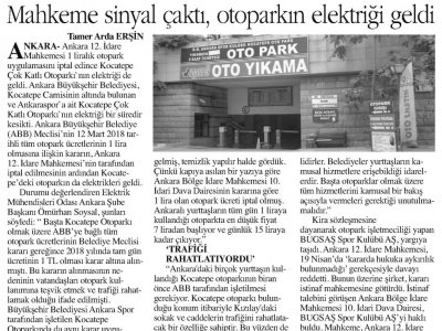MAHKEME SİNYAL ÇAKTI OTOPARKIN ELEKTRİĞİ GELDİ (ANAYURT GAZETESİ, 26.11.2019)