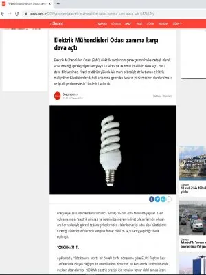 ELEKTRİK MÜHENDİSLERİ ODASI ZAMMA KARŞI DAVA AÇTI (SOZCU.COM.TR)