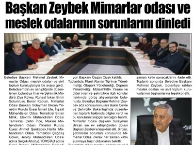 BAŞKAN ZEYBEK MİMARLAR ODASI VE MESLEK ODALARININ SORUNLARINI DİNLEDİ (KADINANA GAZETESİ, 13.01.2020)