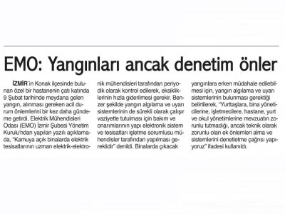 EMO: YANGINLARI ANCAK DENETİM ÖNLER (DOKUZ EYLÜL GAZETESİ)