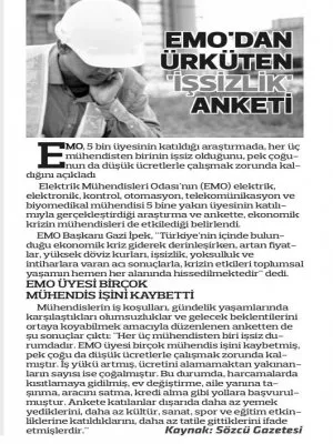 EMO`DAN ÜRKÜTEN `İŞSİZLİK` ANKETİ (HEDEF HALK)