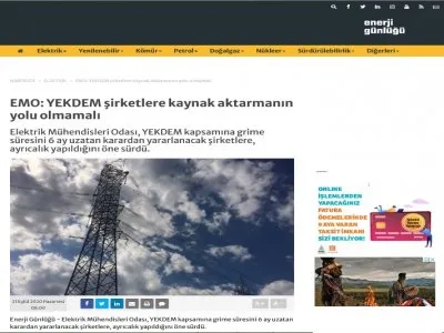 EMO: YEKDEM ŞİRKETLERE KAYNAK AKTARMANIN YOLU OLMAMALI