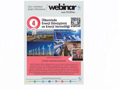 ÜLKEMİZDE ENERJİ DÖNÜŞÜMÜ VE ENERJİ VERİMLİLİĞİ BAŞLIKLI WEBINAR DÜZENLENECEK