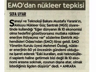 EMO`DAN NÜKLEER TEPKİSİ (CUMHURİYET)