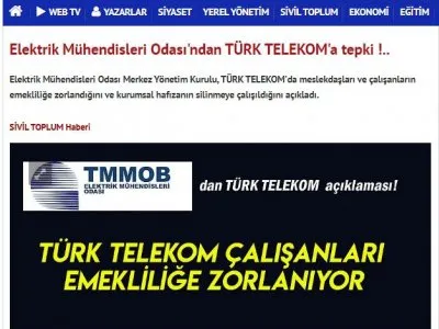 ELEKTRİK MÜHENDİSLERİ ODASI`NDAN TÜRK TELEKOM`A TEPKİ !.. (KARADENİZHAYAT.COM)