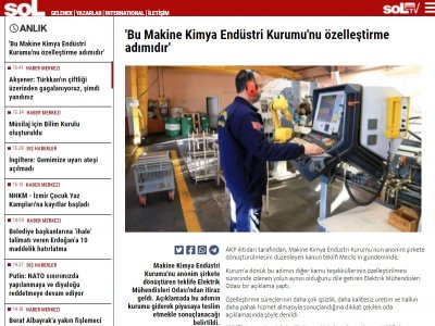 `BU MAKİNE KİMYA ENDÜSTRİ KURUMU`NU ÖZELLEŞTİRME ADIMIDIR` (HABER.SOL.ORG.TR)