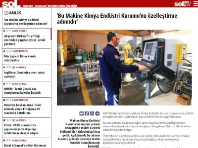 `BU MAKİNE KİMYA ENDÜSTRİ KURUMU`NU ÖZELLEŞTİRME ADIMIDIR` (HABER.SOL.ORG.TR)