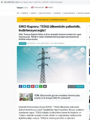 EMO RAPORU: TEİAŞ ÜLKEMİZİN ŞALTERİDİR, İNDİRTMEYECEĞİZ! (DOKUZ8HABER.NET)