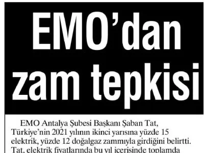 EMO`DAN ZAM TEPKİSİ (İLERİ - 25.08.2021)