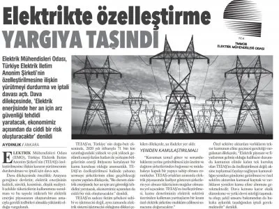 ELEKTRİKTE ÖZELLEŞTİRME YARGIYA TAŞINDI (AYDINLIK)