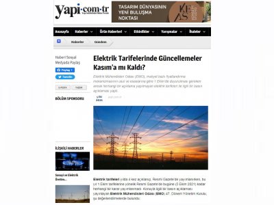 ELEKTRİK TARİFELERİNDE GÜNCELLEMELER KASIMA MI KALDI? (YAPİ.COM.TR)