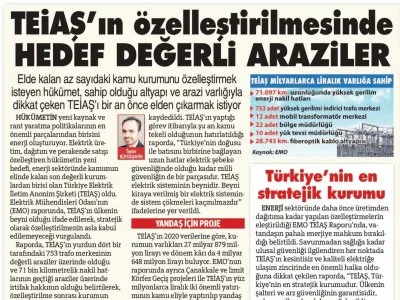 TEİAŞIN ÖZELLEŞTİRİLMESİNDE HEDEF DEĞERLİ ARAZİLER (SÖZCÜ)