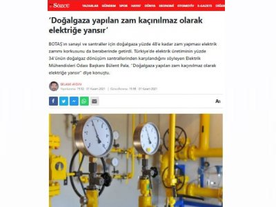 DOĞALGAZA YAPILAN ZAM KAÇINILMAZ OLARAK ELEKTRİĞE YANSIR (SOZCU.COM.TR)