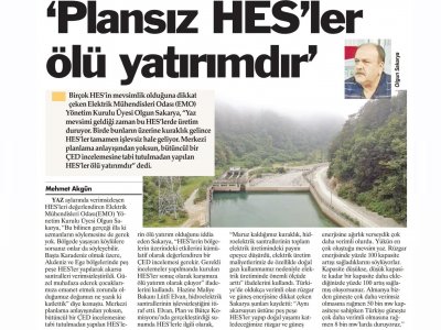 `PLANSIZ HES`LER ÖLÜ YATIRIMDIR` (TÜRKİYE`DE YENİ ÇAĞ)