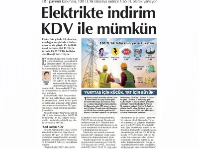ELEKTRİKTE İNDİRİM KDV İLE MÜMKÜN (CUMHURİYET)