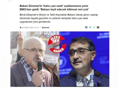 BAKAN DÖNMEZ`İN `KALICI YAZ SAATİ` AÇIKLAMASINA YANIT EMO`DAN GELDİ: `BAKANI TEYİT EDECEK BİLİMSEL VERİ YOK` (GERCEKGUNDEM.COM)