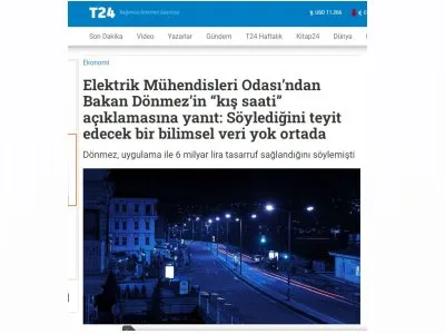 ELEKTRİK MÜHENDİSLERİ ODASINDAN BAKAN DÖNMEZİN KIŞ SAATİ AÇIKLAMASINA YANIT: SÖYLEDİĞİNİ TEYİT EDECEK BİR BİLİMSEL VERİ YOK ORTADA (T24.COM.TR)