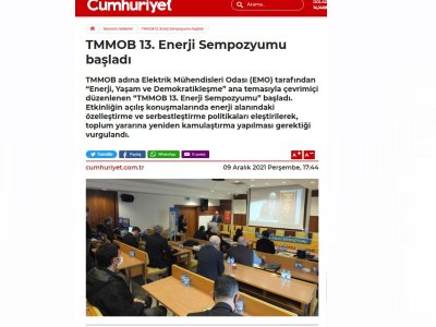 TMMOB 13. ENERJİ SEMPOZYUMU BAŞLADI (CUMHURİYET.COM.TR)