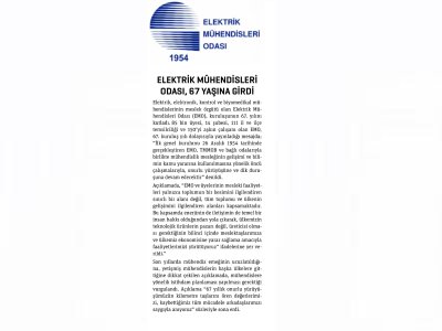 ELEKTRİK MÜHENDİSLERİ ODASI 67 YAŞINA GİRDİ  (ENERJİ PANORAMA)
