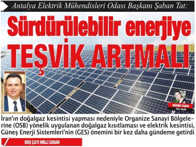 SÜRDÜRÜLEBİLİR ENERJİYE TEŞVİK ARTMALI (ANTALYA YÜZYÜZE-31.01.2022)