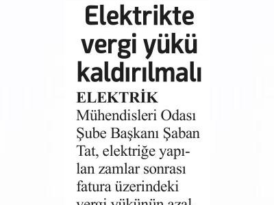 ELEKTRİKTE VERGİ YÜKÜ KALDIRILMALI (LİDER GAZETE - 06.01.2022)