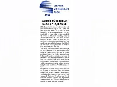 ELEKTRİK MÜHENDİSLERİ ODASI 67 YAŞINA GİRDİ  (ENERJİ PANORAMA)