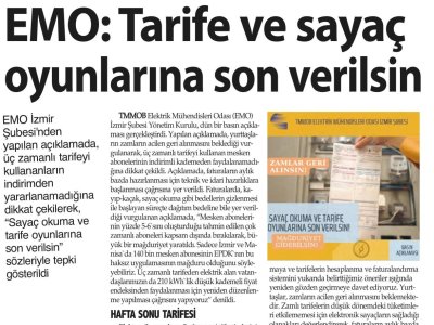 EMO: TARİFE VE SAYAÇ OYUNLARINA SON VERİLSİN (9 EYLÜL)