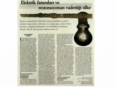 ELEKTRİK FATURALARI VE RESTOTASYONUN VADETTİĞİ ÜLKE (GÜNLÜK EVRENSEL GENÇ HAYAT)