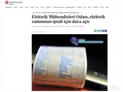 ELEKTRİK MÜHENDİSLERİ ODASI, ELEKTRİK ZAMMININ İPTALİ İÇİN DAVA AÇTI (İNDYTURK.COM)
