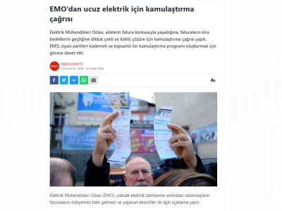 EMODAN UCUZ ELEKTRİK İÇİN KAMULAŞTIRMA ÇAĞRISI (SOZCU.COM.TR)