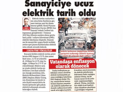 SANAYİCİYE UCUZ ELEKTRİK TARİH OLDU (SÖZCÜ)