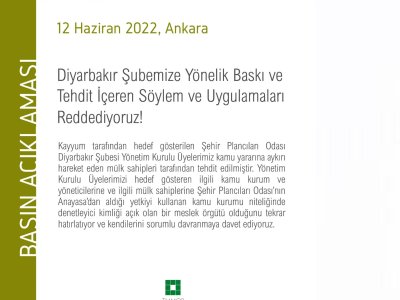 ŞEHİR PLANCILARI ODASI DİYARBAKIR ŞUBESİ`NİN VERDİĞİ KENT MÜCADELESİNİN SONUNA KADAR YANINDAYIZ!