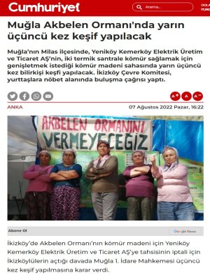 MUĞLA AKBELEN ORMANI`NDA YARIN ÜÇÜNCÜ KEZ KEŞİF YAPILACAK (CUMHURİYET.COM.TR)