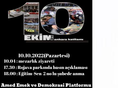 AMED EMEK VE DEMOKRASİ PLATFORMU TARAFINDAN 10 EKİM ANMA PROGRAMI YAPILACAKTIR