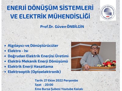 ÇEVRİM İÇİ SEMİNER :ENERJİ DÖNÜŞÜM SİSTEMLERİ VE ELEKTRİK MÜHENDİSLİĞİ