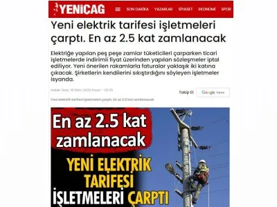 YENİ ELEKTRİK TARİFESİ İŞLETMELERİ ÇARPTI. EN AZ 2.5 KAT ZAMLANACAK (YENİCAGGAZETESİ.COM.TR)