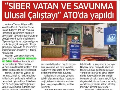 `SİBER VATAN VE SAVUNMA ULUSAL ÇALIŞTAYI` ATO`DA YAPILDI (ANALİZ GAZETESİ, 3.11.2022)