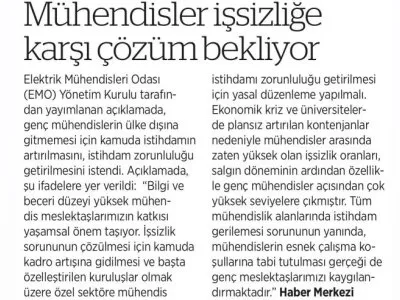 MÜHENDİSLER İŞSİZLİĞE KARŞI ÇÖZÜM BEKLİYOR (BİRGÜN)