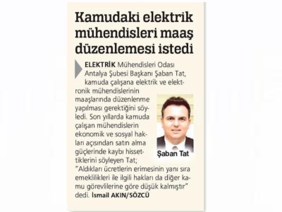 `KAMUDAKİ ELEKTRİK MÜHENDİSLERİ MAAŞ DÜZENLEMESİ İSTEDİ` (16.12.2022 - SÖZCÜ)