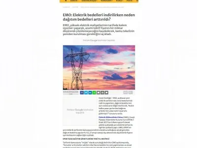 EMO: ELEKTRİK BEDELLERİ İNDİRİLİRKEN NEDEN DAĞITIM BEDELLERİ ARTTIRILDI? (ENERJİGUNLUGU.NET)