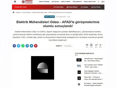 ELEKTRİK MÜHENDİSLERİ ODASI - AFAD`LA GÖRÜŞMELERİMİZ OLUMLU SONUÇLANDI! (ENERJİEKONOMİSİ.COM)