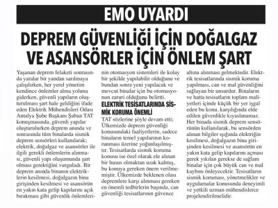 DEPREM GÜVENLİĞİ İÇİN DOĞALGAZ VE ASANSÖRLER İÇİN ÖNLEM ŞART (	ANTALYA`DA TİCARET VE SİYASET - 08.03.2023)