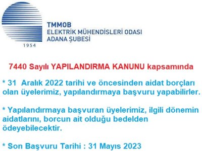 ÜYELİK AİDATI YAPILANDIRMA DUYURUSU.