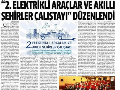 `2. ELEKTRİKLİ ARAÇLAR VE AKILLI ŞEHİRLER ÇALIŞTAYI` DÜZENLENDİ  (ANADOLU GAZETESİ, 2.6.2023)