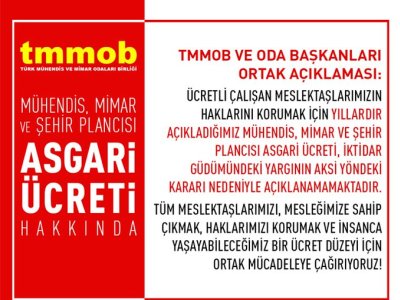 MÜHENDİS, MİMAR VE ŞEHİR PLANCILARININ HAKLARINI SAVUNMAYA, İNSANCA YAŞANACAK BİR GELİR DÜZEYİ İÇİN MÜCADELE ETMEYE DEVAM EDECEĞİZ!