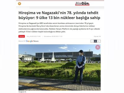 HİROŞİMA VE NAGAZAKİ`NİN 78. YILINDA TEHDİT BÜYÜYOR: 9 ÜLKE 13 BİN NÜKLEER BAŞLIĞA SAHİP (BİRGUN.NET)